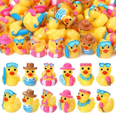 GGSTDDU Summer Mini Resin Ducks, Hawaii Beach Tiny Cruise Ducks Funny Miniature Resin Animal Figurine for Duck Hide Game Swimming Pool Party Favors Moss Landscape DIY Cake Decoration, 48 Pcs in Kuwait