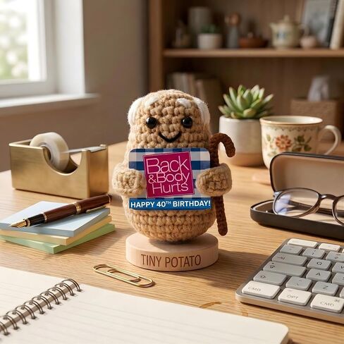 Funny 40th Birthday Gift - Handmade Positive Crochet Potato Holding a Back & Body Hurts Happy 40th Birthday Card | Gag Bday Party Decorations for 40 Year Old Men Women Friends Coworker Brother Sister in Kuwait