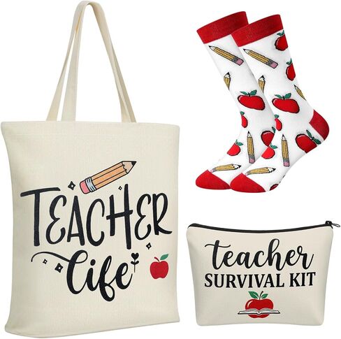 Glitopper 3 Pcs End of Year Gift Set for Women Canvas Bags Socks Makeup Bag Bulk Teacher Gifts for Last Day of School Classroom End of Year Party Favors in Kuwait
