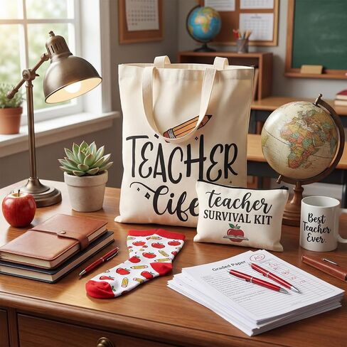 Glitopper 3 Pcs End of Year Gift Set for Women Canvas Bags Socks Makeup Bag Bulk Teacher Gifts for Last Day of School Classroom End of Year Party Favors in Kuwait