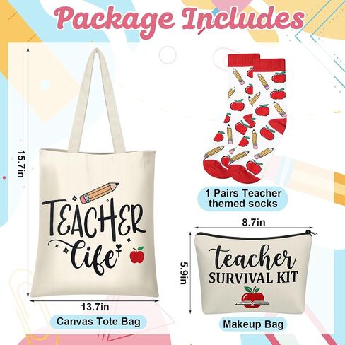 Glitopper 3 Pcs End of Year Gift Set for Women Canvas Bags Socks Makeup Bag Bulk Teacher Gifts for Last Day of School Classroom End of Year Party Favors in Kuwait
