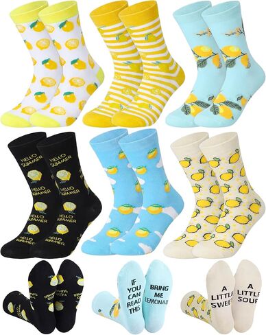 Skicuff 6 Pairs Funny Lemon Socks for Women Girls Lemon Themed Gifts Novelty Fruit Casual Crew Socks with Humor Sayings for Summer Fruit Party Favors Mother's Day Birthday Gifts in Kuwait