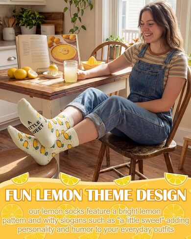 Skicuff 6 Pairs Funny Lemon Socks for Women Girls Lemon Themed Gifts Novelty Fruit Casual Crew Socks with Humor Sayings for Summer Fruit Party Favors Mother's Day Birthday Gifts in Kuwait