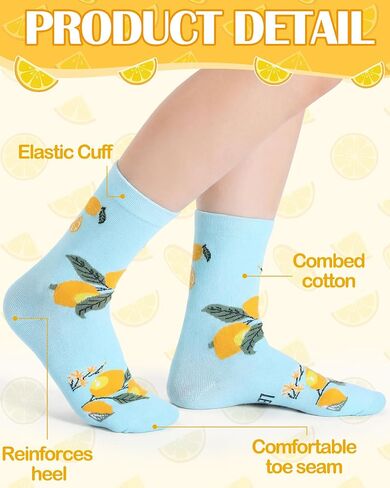 Skicuff 6 Pairs Funny Lemon Socks for Women Girls Lemon Themed Gifts Novelty Fruit Casual Crew Socks with Humor Sayings for Summer Fruit Party Favors Mother's Day Birthday Gifts in Kuwait