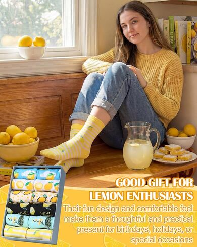 Skicuff 6 Pairs Funny Lemon Socks for Women Girls Lemon Themed Gifts Novelty Fruit Casual Crew Socks with Humor Sayings for Summer Fruit Party Favors Mother's Day Birthday Gifts in Kuwait