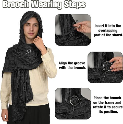 Wrap Dune Hooded Shawl Medieval Cloak Renaissance Costume Cape Shaman Cowl With Viking Brooch in Saudi Arabia