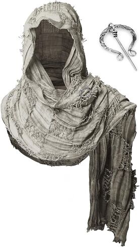 Wrap Dune Hooded Shawl Medieval Cloak Renaissance Costume Cape Shaman Cowl With Viking Brooch in Saudi Arabia