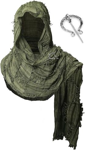 Wrap Dune Hooded Shawl Medieval Cloak Renaissance Costume Cape Shaman Cowl With Viking Brooch in Saudi Arabia
