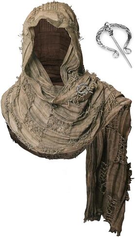Wrap Dune Hooded Shawl Medieval Cloak Renaissance Costume Cape Shaman Cowl With Viking Brooch in Saudi Arabia