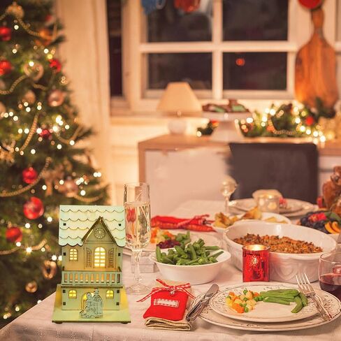 SHINEOFI 3pcs Wood Christmas Village, Glowing Christmas Wooden House for Crafts, Led Light Village Houses for Xmas Scene Decorations DIY Project in Kuwait
