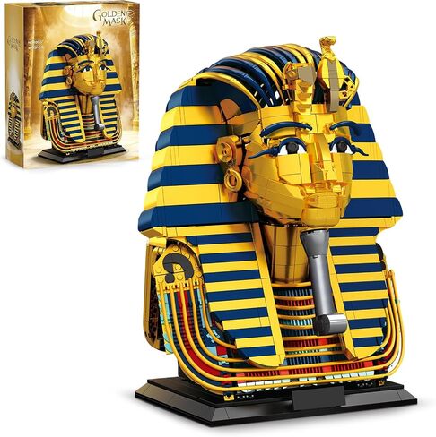 Egyptian Pharaoh Golden Mask Collectible Model Building Blocks Set, 1603 Pieces Egypt Historical Architecture Blocks for Adults, Displayable Home Decor, 11.8" Tall, Aged 14 and Above in Saudi Arabia