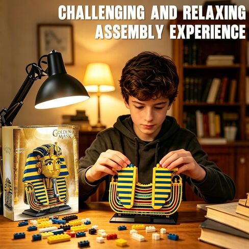 Egyptian Pharaoh Golden Mask Collectible Model Building Blocks Set, 1603 Pieces Egypt Historical Architecture Blocks for Adults, Displayable Home Decor, 11.8" Tall, Aged 14 and Above in Saudi Arabia