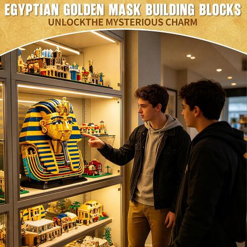 Egyptian Pharaoh Golden Mask Collectible Model Building Blocks Set, 1603 Pieces Egypt Historical Architecture Blocks for Adults, Displayable Home Decor, 11.8" Tall, Aged 14 and Above in Saudi Arabia