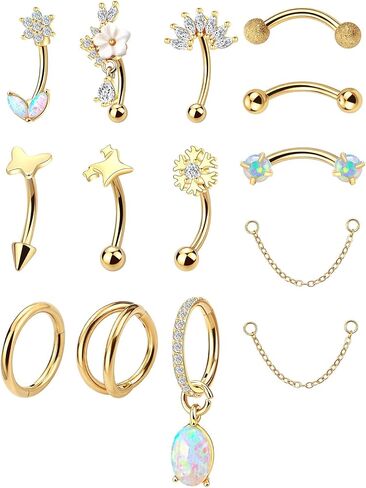 Xpircn 14 قطعة مجوهرات ثقب الحواجب Rook Daith 16 جرام من الفولاذ الجراحي المقاوم للصدأ حلقات الحاجب المنحنية عمودية Labret الشفاه ثقب المجوهرات أقراط Rook Daith للنساء والرجال in Kuwait