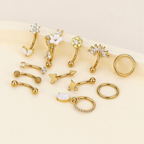 Xpircn 14 قطعة مجوهرات ثقب الحواجب Rook Daith 16 جرام من الفولاذ الجراحي المقاوم للصدأ حلقات الحاجب المنحنية عمودية Labret الشفاه ثقب المجوهرات أقراط Rook Daith للنساء والرجال in Kuwait