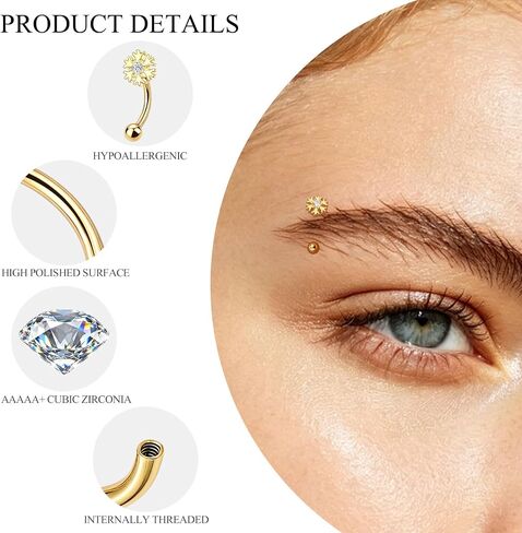 Xpircn 14 قطعة مجوهرات ثقب الحواجب Rook Daith 16 جرام من الفولاذ الجراحي المقاوم للصدأ حلقات الحاجب المنحنية عمودية Labret الشفاه ثقب المجوهرات أقراط Rook Daith للنساء والرجال in Kuwait