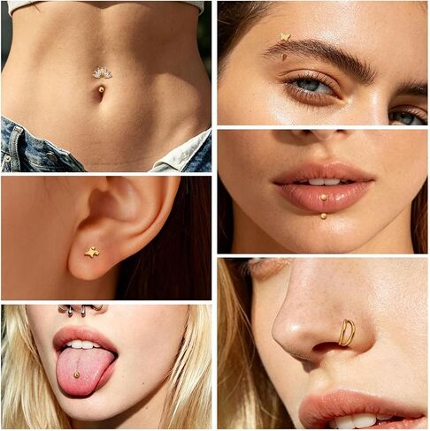 Xpircn 14 قطعة مجوهرات ثقب الحواجب Rook Daith 16 جرام من الفولاذ الجراحي المقاوم للصدأ حلقات الحاجب المنحنية عمودية Labret الشفاه ثقب المجوهرات أقراط Rook Daith للنساء والرجال in Kuwait