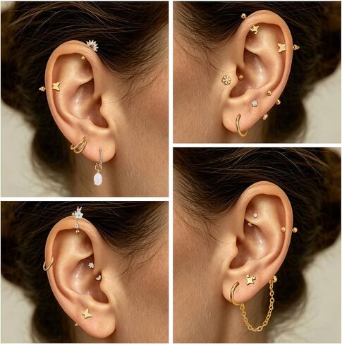 Xpircn 14 قطعة مجوهرات ثقب الحواجب Rook Daith 16 جرام من الفولاذ الجراحي المقاوم للصدأ حلقات الحاجب المنحنية عمودية Labret الشفاه ثقب المجوهرات أقراط Rook Daith للنساء والرجال in Kuwait