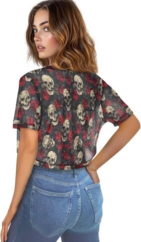 Short Sleeve Cardigans for Women Open Front Breathable Cool Skull Skeleton Rose Floral in Kuwait