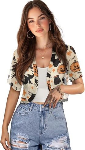 Short Sleeve Cardigans for Women Open Front Breathable Cool Skull Skeleton Rose Floral in Kuwait