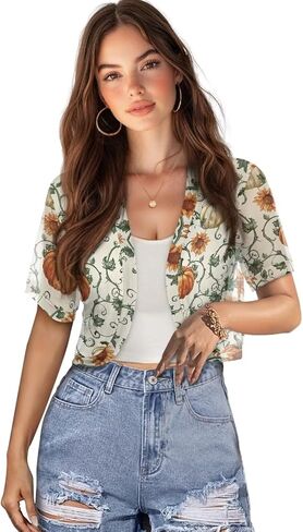 Short Sleeve Cardigans for Women Open Front Breathable Cool Skull Skeleton Rose Floral in Kuwait