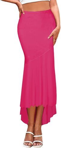 Lrady Women's High Waist Bodycon Fishtail High Low Hem Party Club Maxi Long Skirts in Kuwait