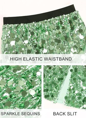Womens Sequin Skirt Elastic Waist High Waist A line Sparkly Shiny Midi Concerts Night Out Club Party Skirts in Kuwait