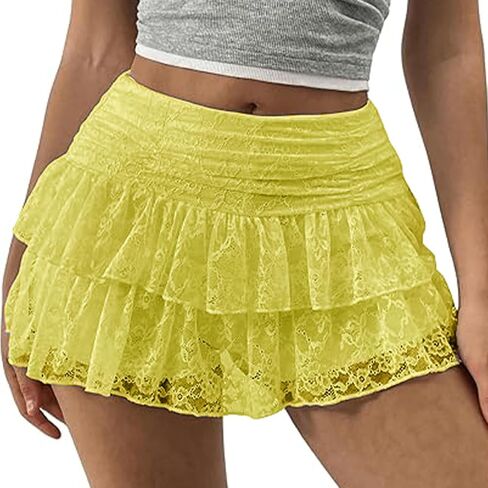 Women Floral Lace Mini Skirts Y2k Low Rise Layered Ruffled Hem Pleated A Line Skirt Fairycore Skirt Streetwear in Saudi Arabia