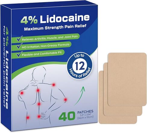 Uposiut Lidocaine 4% Patches, Extra Strength Lidocaine Patches, for Neck, Shoulder, Back, Knee, and Ankle Muscles, 12-Hour Effectiveness- (40 Patches) OP128 in Saudi Arabia