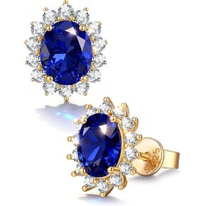 GONA Certified 2.4 Cttw Lab Grown Royal Blue Sapphire Earrings, Hypoallergenic Adjustable Studs, 925 Sterling Silver 14K Gold Plated, GRC Certified Eco-Friendly Fine Jewelry for Mother's Day in Saudi Arabia