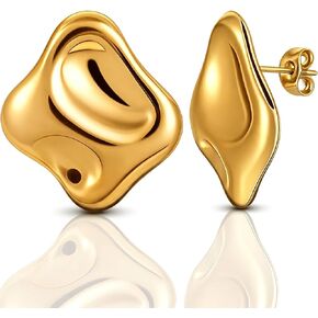 Musment® Gold Earrings for Women, 14K Gold Plated Chunky Stud Earrings, Lightweight Hypoallergenic Statement Earrings for Sensitive Ears, Daily Wear, Trendy Jewelry Gift Box in Saudi Arabia