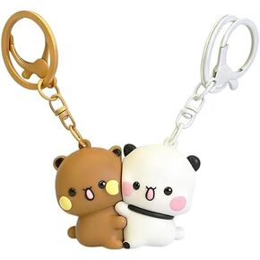 Set of 2 Cute Bubu and Dudu Magnetic Couple Keychains, Cartoon Bear Keychains, Perfect for Women's Backpacks, Car Keys, and as Valentine's Day Gifts in Saudi Arabia