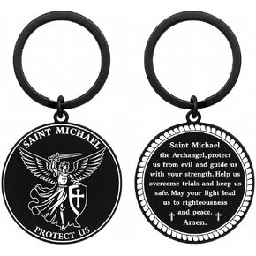 Saint Michael Keychain - St Michael the Archangel Protection Prayer Coin Keychain - Saint Michaels Medal Challenge Gift, Catholic Christian Religious Gift in Saudi Arabia