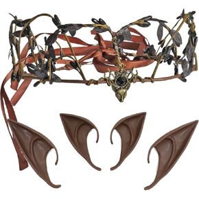 Fairy Leaf Crown and Elf Ears,Renaissance Headpiece Costume Accessories with Elf Ear Cuffs for Women Cosplay Party in Saudi Arabia