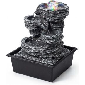 Tabletop Water Fountain with LED Lights & Rolling Bubble Ball, Indoor Waterfall Fountains for Home Office Zen Meditation Decor, Best Home Gifts for Friends or Family in Saudi Arabia
