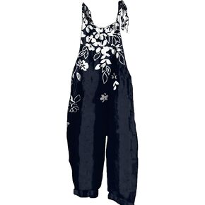 NAMTYQX Women Linen Overalls Summer Casual Floral Printed Loose Fit Jumpsuits Boho Cute Wide Leg Rompers Pants with Pockets in Saudi Arabia