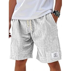 Men's Casual Shorts Summer Beach Solid Color Elastic Waist Drawstring Knee Length Streetwear Shorts in Kuwait