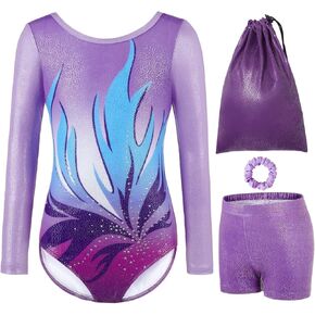 Gymnastics Leotards for Girls with Shorts & Storage Bag & Hairband- 4-Piece Dance Outfit in Saudi Arabia
