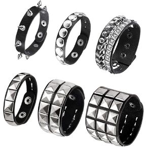 6 Pieces Studded Bracelet, Emo Spiked Bracelets Y2k Black Leather Rivet Punk Bracelet Rock Cuff Goth Bracelets Punk Accessories Halloween for Men Women in Saudi Arabia