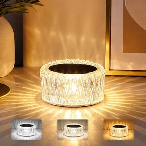 مصباح طاولة LED كريستالي محمول، 3 ألوان تعمل باللمس كريستال لاسلكي، مصباح مكتب Cry-stal يعمل لاسلكيًا مع تحكم باللمس وتعتيم بدون خطوات لغرفة النوم وغرفة المعيشة in Kuwait