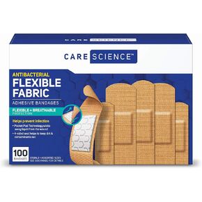 Care Science Fabric Adhesive Bandages, 100 ct Assorted Sizes | Flexible + Breathable Protection Helps Prevent Infection for First Aid and Wound Care in Kuwait