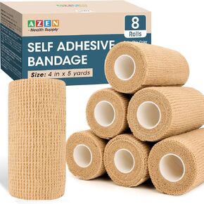 AZEN 8 Pack Self Adhesive Bandage Wrap, 4" X 5 Yards Elastic Cohesive Bandage Wrap, Skin Color Athletic Tape, Ankle Tape, Tattoo Grip Tape Wrap, Vet Wrap in Kuwait