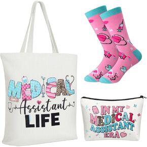 Glitopper 3 Pcs End of Year Medical Assistants Gift Set for Women Canvas Bags Socks Nurse Week End of Year Gift in Kuwait