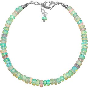 Natural Ethiopian Opal Gemstone Bracelet, Healing Crystals Beads, Handmade Boho Jewelry for Women, Silver Plated Dainty Bracelet, October Birthstone, Opal Stones, Christmas Gift in Saudi Arabia