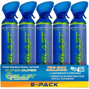 O2 Blast - Pure Oxygen Supplement, Portable Can Filled with 99.99% Pure Oxygen with Custom Breathing Mask, Energy, Performance, Fast Recovery Time, Ideal for High Altitude & Sports - 10L, 5-Pack in Saudi Arabia