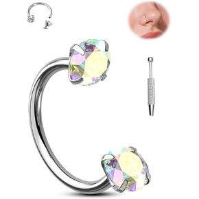 Jewseen Titanium Horseshoe Nose Ring 18G Double Gem Nose Ring for Women 6MM/7MM/8MM Internally Threaded Lip Septum Piercing Jewelry Horseshoe Helix/Daith/Tragus Earring for Women in Saudi Arabia