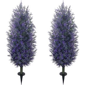 GTIDEA Artificial Purple Lavender Topiary Tree with Ground Spike, Artificial Outdoor Plants Fake Bushes UV Resistant Faux Shrubs Fade Proof for Outdoor Garden Front Decor, 2 Pack 4FT in Kuwait