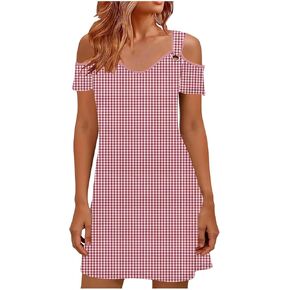 Sun Dresses for Women 2026 Vacation Cold Shoulder Scoop Neck Dress Printed Boho Flowy Summer Beach Mini Dresses in Saudi Arabia
