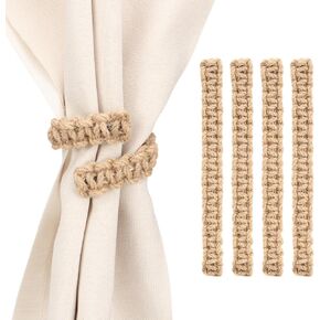 4 Pcs Braided Curtain Tiebacks Boho Flexible Rope Drapes Holder Braided Jute Curtain Tiebacks for Home Office Bedroom Window in Saudi Arabia