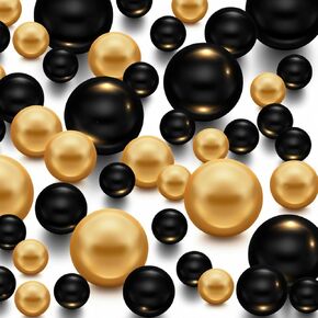 Hicarer 100 Pcs Black Gold Pearl Beads for Centerpieces Vase Fillers, Artificial No Hole Gloss Faux Pearl Beads for Home Wedding Birthday Table Party Decor, 12/20/30 mm(Black Gold) in Saudi Arabia